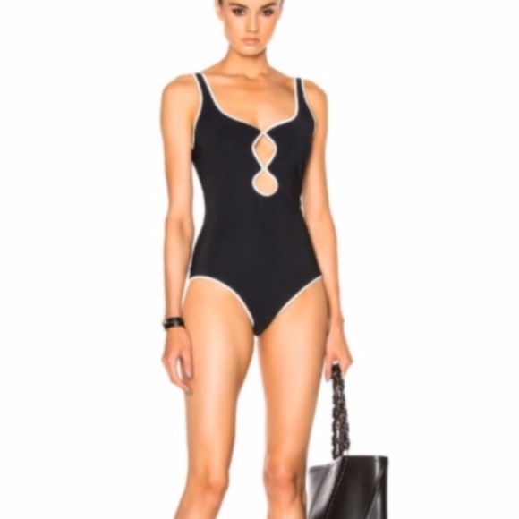 New Jonathan Simkhai Black Scallop Cutout One-Piece Swimsuit - Picture 1 of 8
